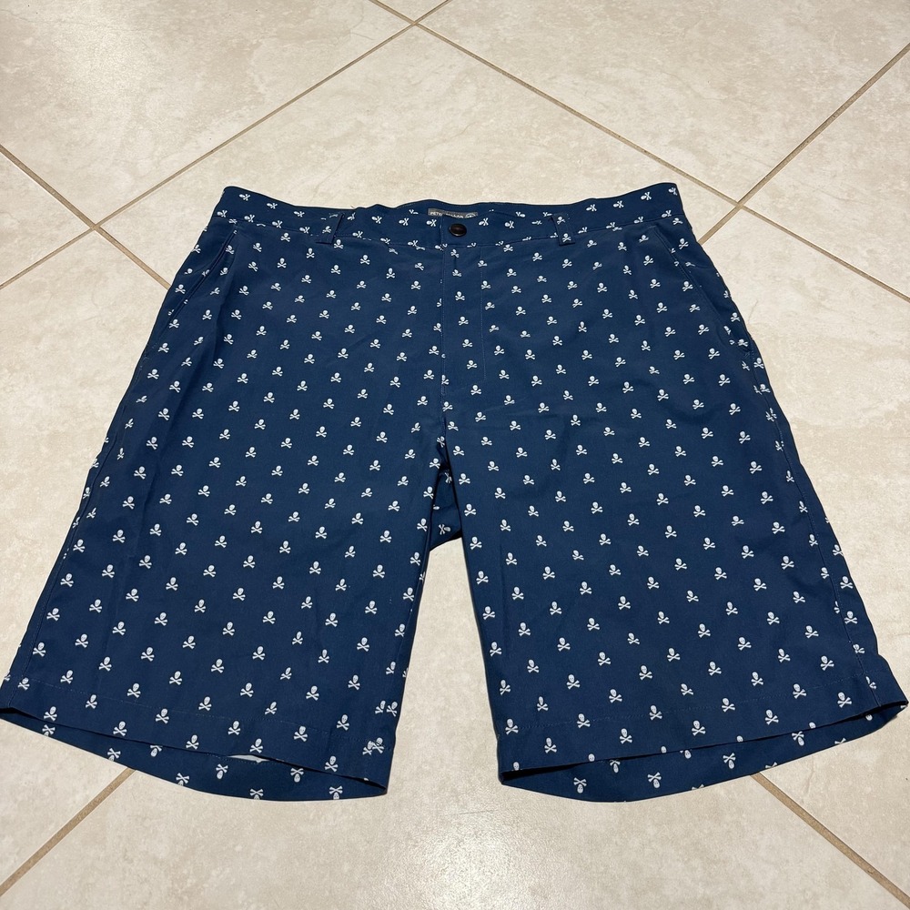 Peter Millar Shorts Mens‎ 35 Navy Crown Sport Skull Crossbones Performance Golf